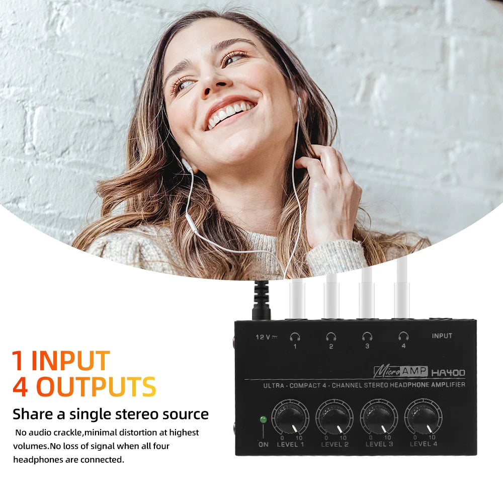 Deals 4 Channels Mini O Stereo Headphone Amplifier HA400