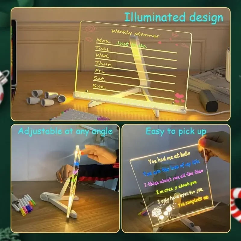 Luminous Acrylic Drawing Magic Led Transparent Board Note Board Kids DIY Educational Toys Gift, With Stand,With 7 Color Markers Zpaxo