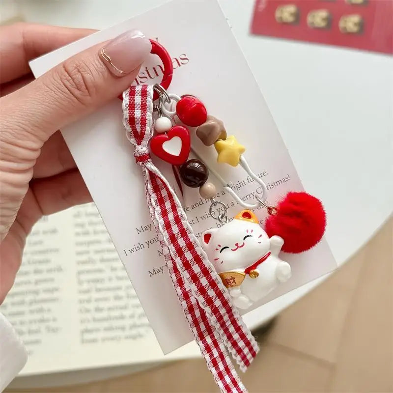 Cute Fun-loving Fortunate Cat Red Furry Ball Bag Charm Keychain Phone Zpaxo A1