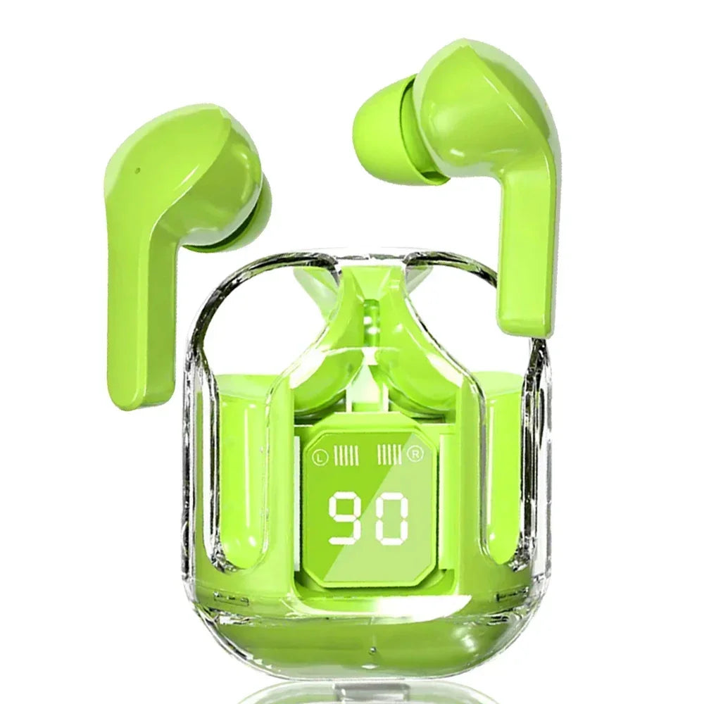 Wireless Earphones Transparent Charging Box Design Touch Control Zpaxo Green