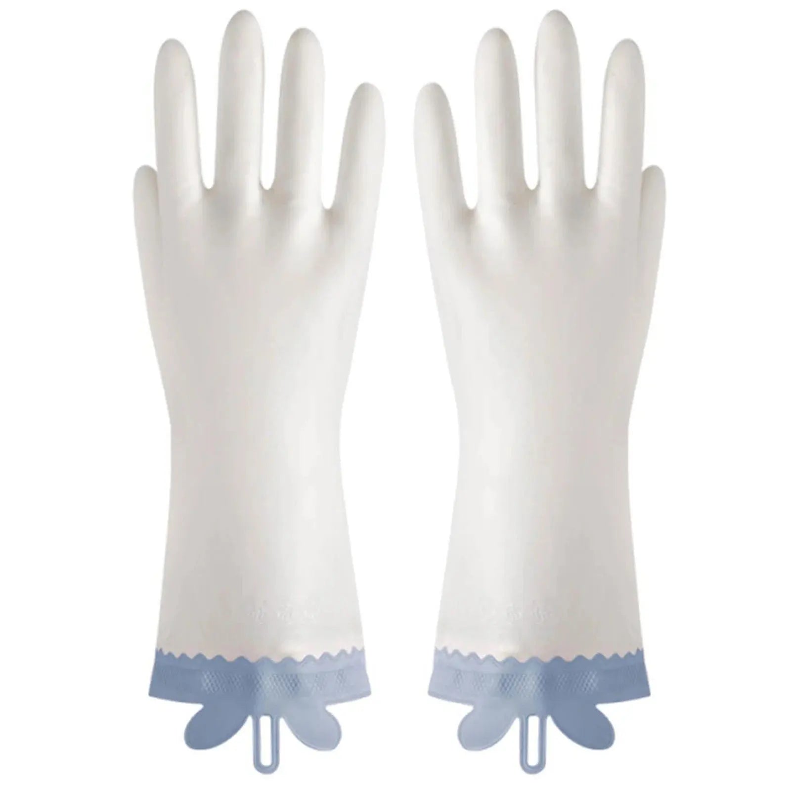 1Pair PVC Reusable Dishwashing Gloves,White Bunny Ear Lace Kitchen Gloves for Washing Dishes, 12in Long Cuff, Non-Slip Zpaxo Blue
