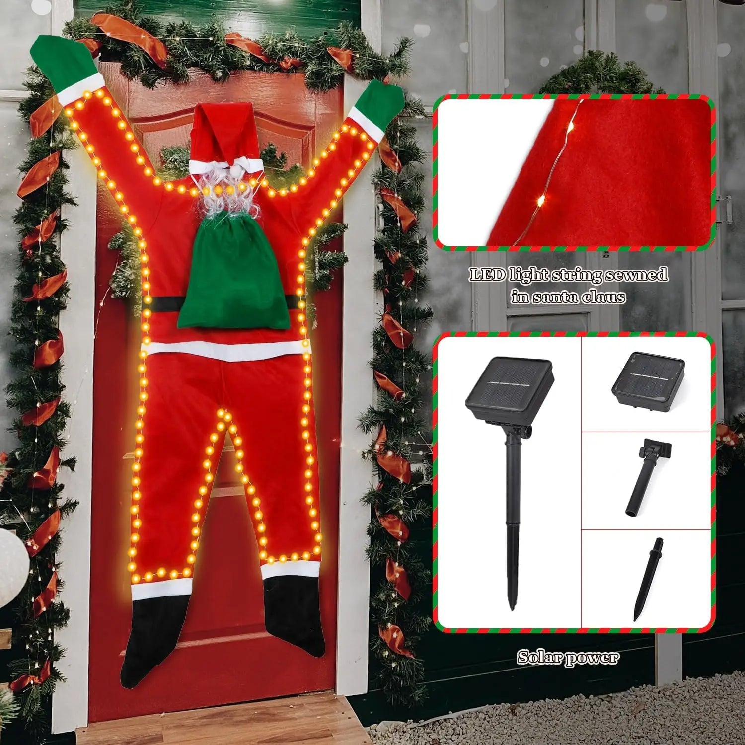 Hanging Santa Claus Outdoor Christmas Decorations Life Climbing Solar