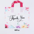 20/50Pcs Thank You Gift Bag with Handle Plastic Floral Shopping Bags for Small Business Wedding Birthday Party Gift Bags Zpaxo 50Pcs Rose Red none