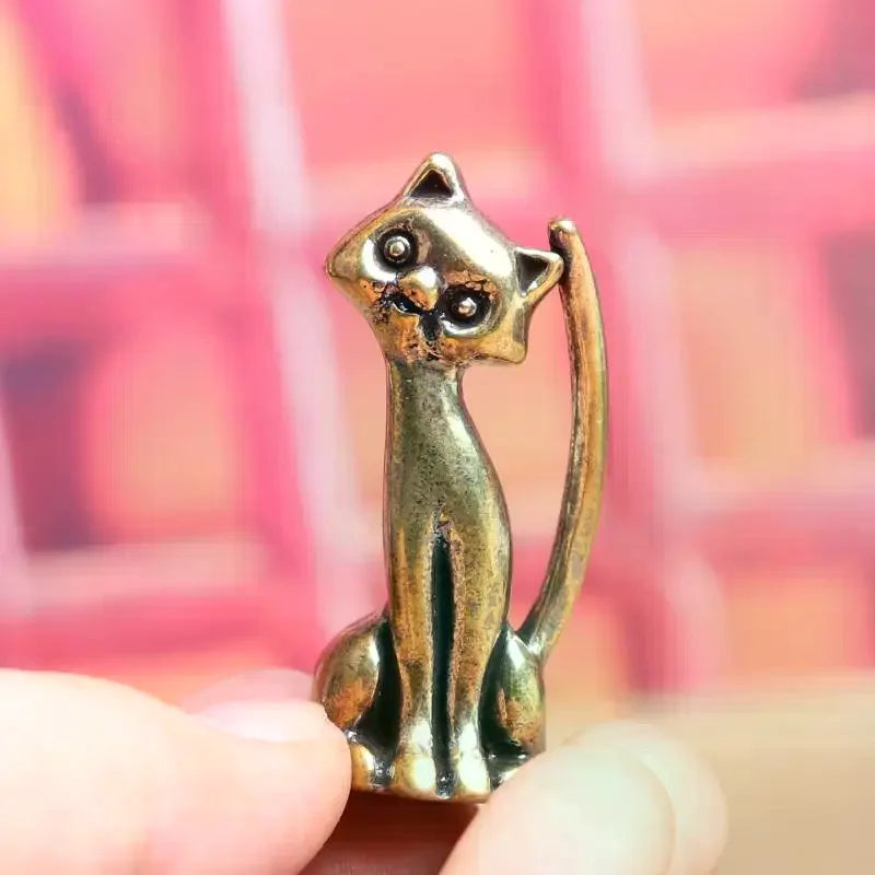 Copper Animal Sculpture Incense Burner Home Desktop Decorative Figurines & Miniature Antique Brass Cat Lovers Statue Ornament Zpaxo