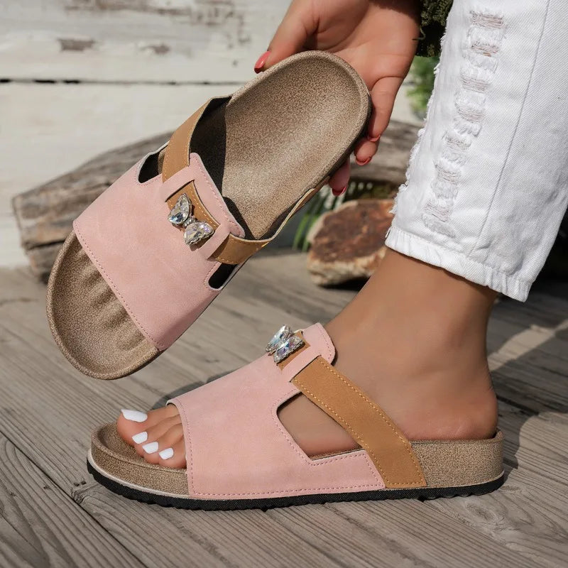 Retro Women's Summer Outdoor Thick Soled Open Toe Slippers Diamond Zpaxo