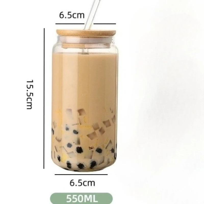 550ml High Temperature Resistant Straw Cup with Lid, Glass High Borosilicate Heat-resistant Glass Cup, Milk Tea Coffee Cola Cup Zpaxo 550ML with straw 450ML-550ML