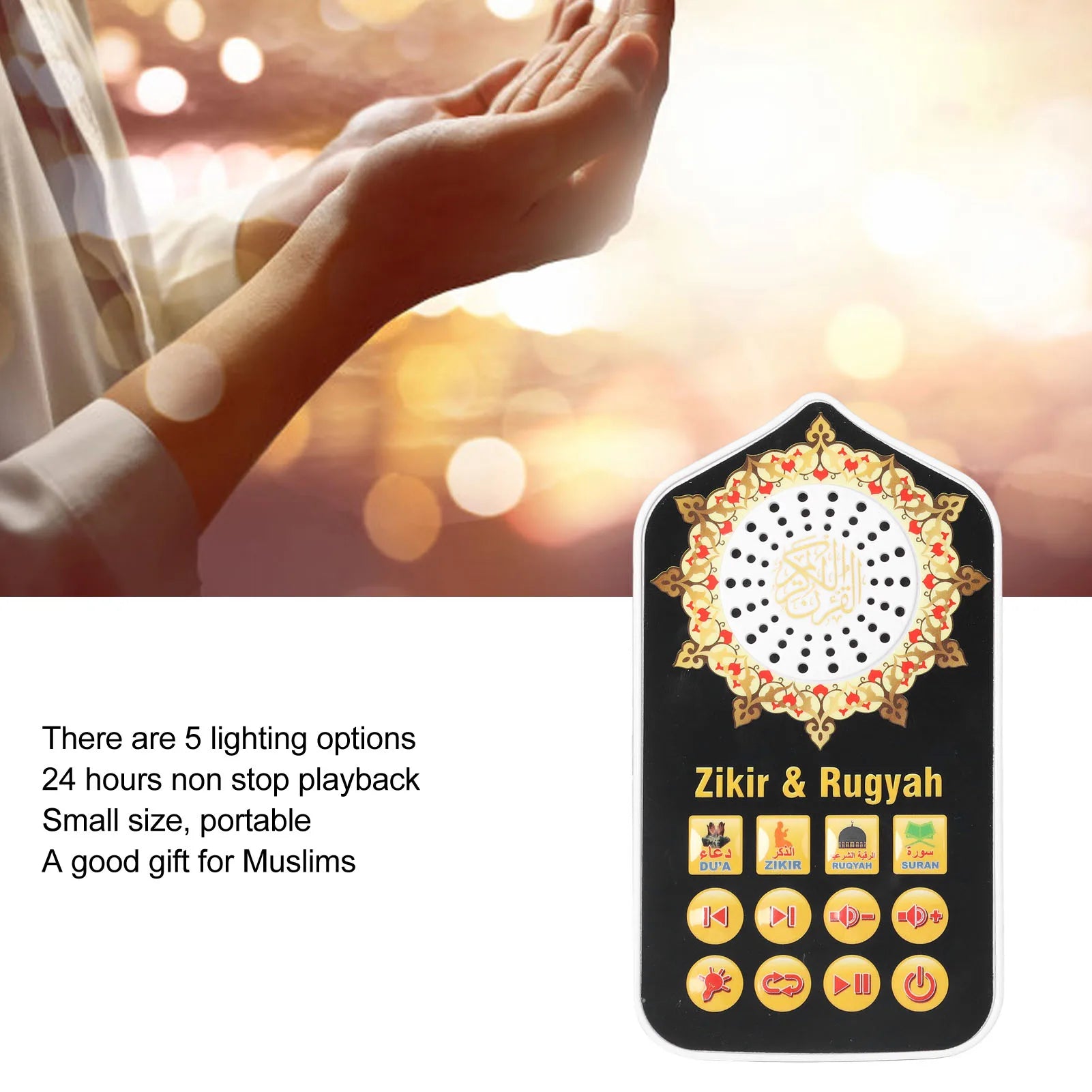 Audio Player Islamic Hymn Audio Speaker Night Light Arabic Quran Audio Player with 140 Scriptures Zpaxo