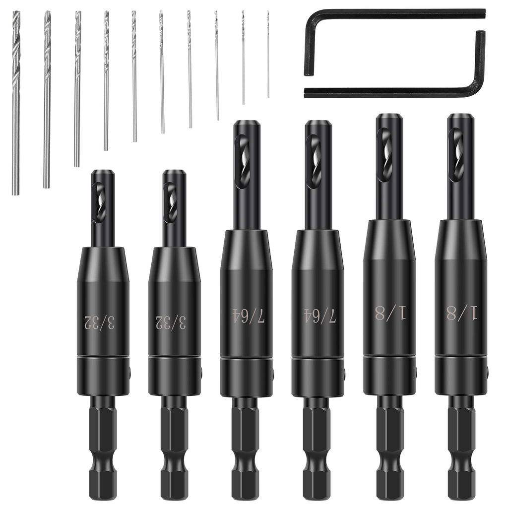 16 PCS/kit Self Centering Drill Bit Set 3/32" 7/64" 1/8" with 10 Twist Drill Bits and 1 Hex Wrench for Precision Woodworking hot Zpaxo black 17 pieces Hexagonal