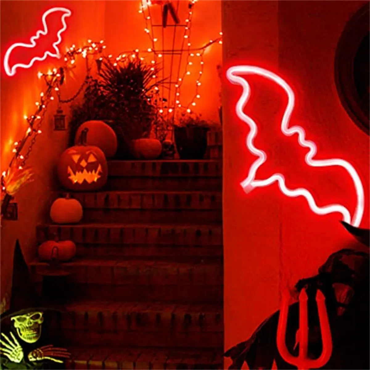 Halloween Decorative LED Bat Neon Lights Wall Decor Shaped Battery Zpaxo