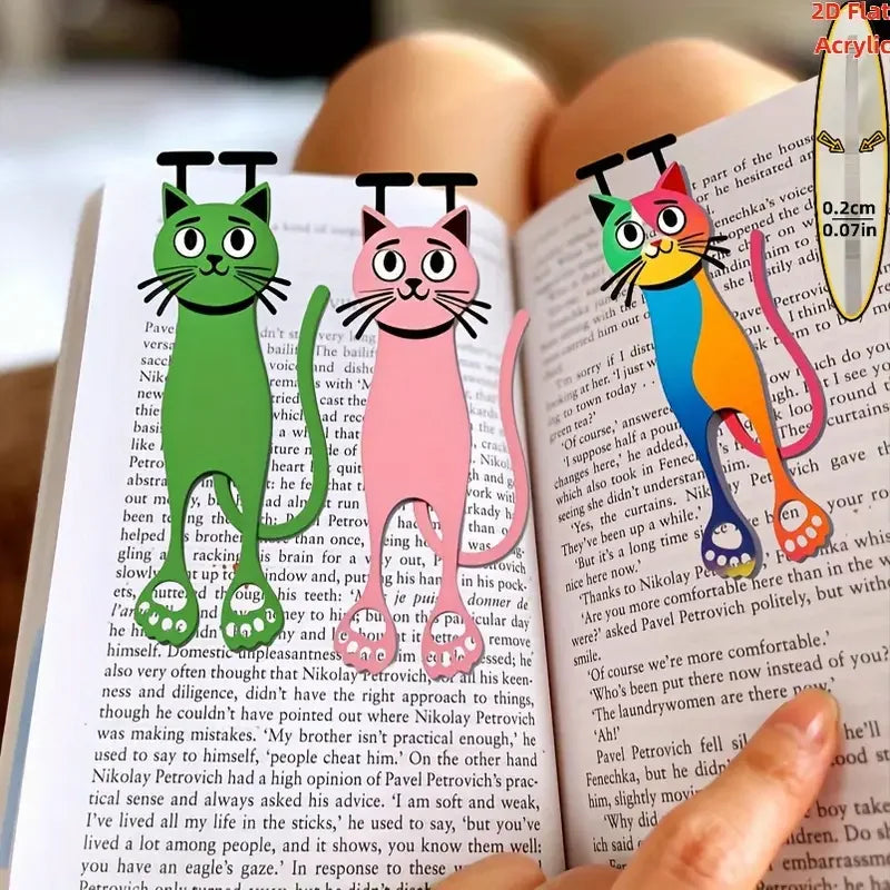 Cute 2D Acrylic Cat Bookmarks Colorful Page Markers Book Lovers