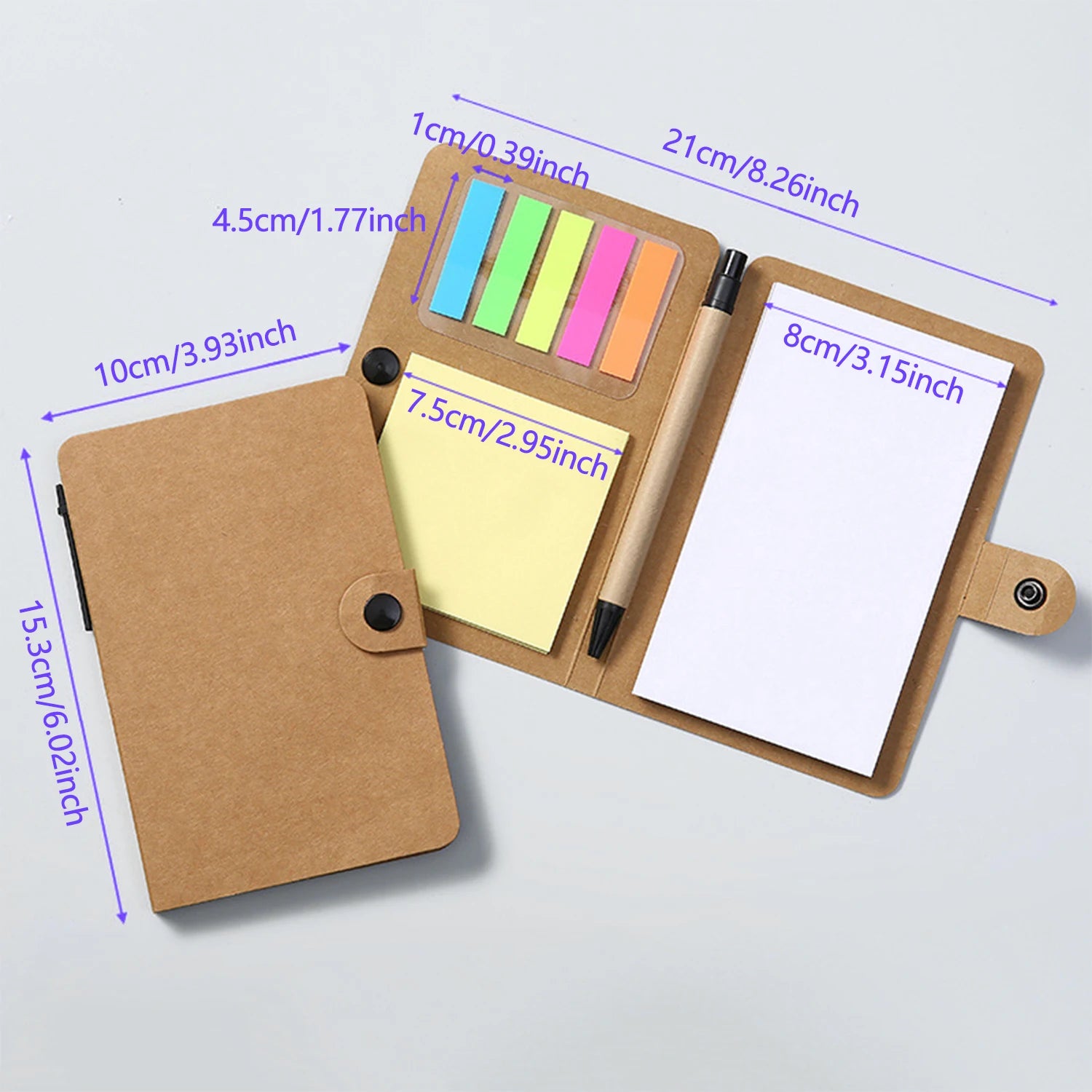 2-Pack Pocket Notebook Set with Sticky Notes & Pen | Travel Journal