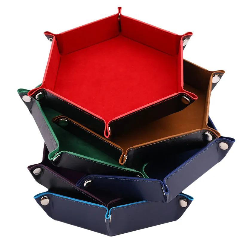 High Quality Foldable Dice Tray Box PU Leather Folding Hexagon Coin Square Tray Dice Game Zpaxo