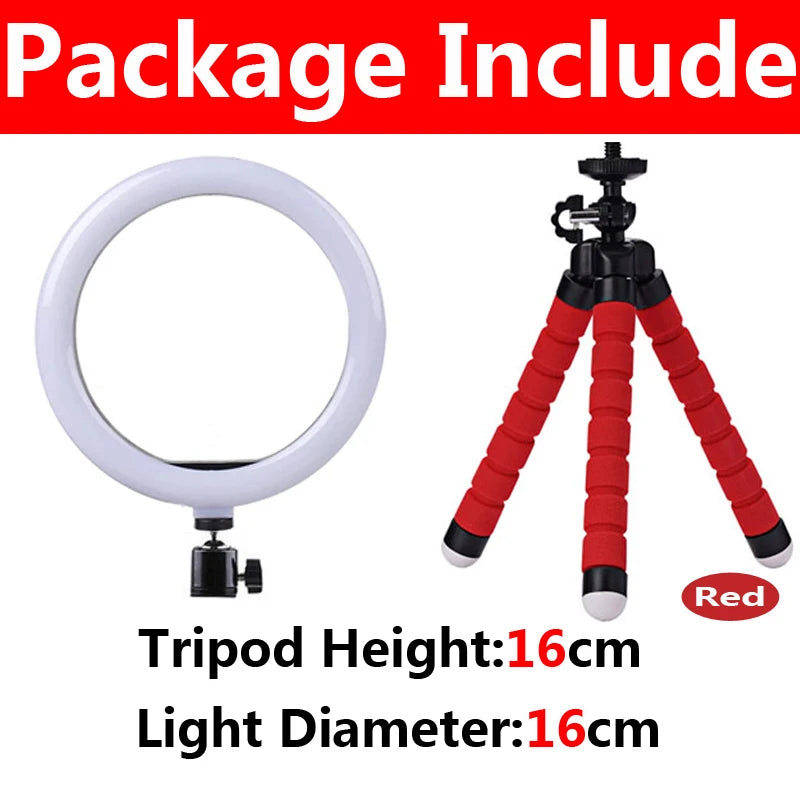 LED Selfie Ring Lighting Photographic Lamp Fill Light Mini Tripod Zpaxo A-16cm Red