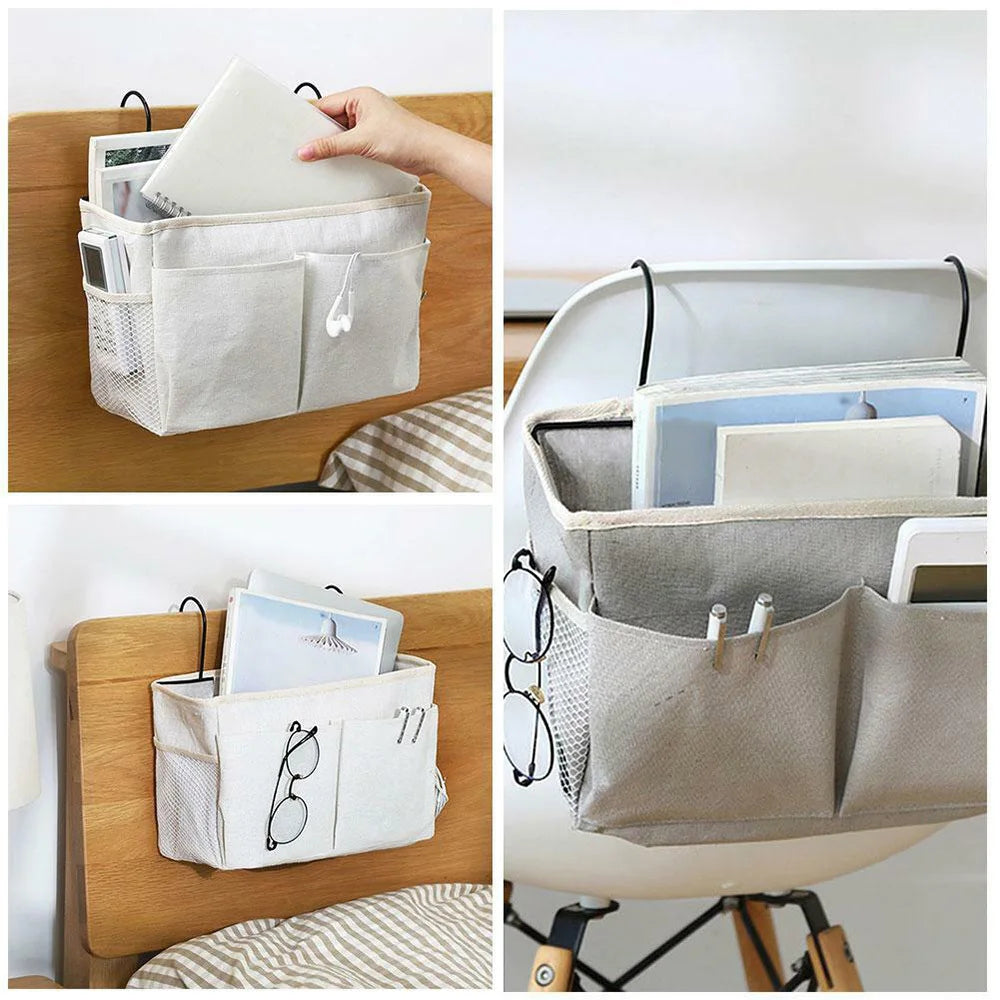 Hanging Storage Bag College Dorm Bedside Organizer Canvas Linen