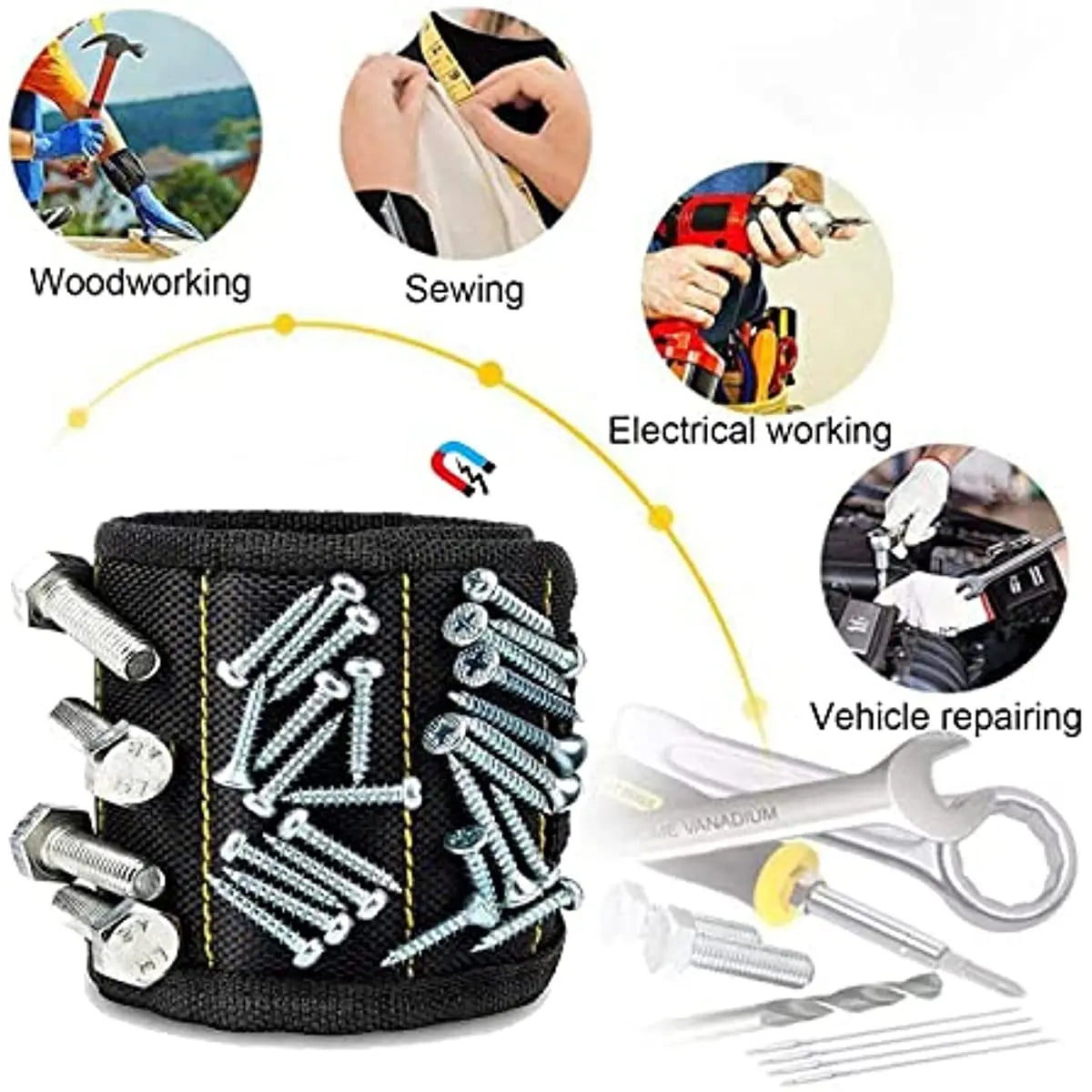 Magnetic Wristband Tool Holder – Adjustable for Screws & Drill Bits Magnetic Tool Wristband Zpaxo