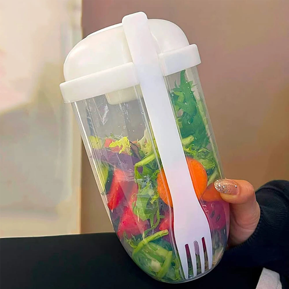 Portable Salad Cup with Fork Fresh Salad Container Bottle Vegetable Fruit Breakfast Lunch Carry To Go for Work Travel Picnic Zpaxo
