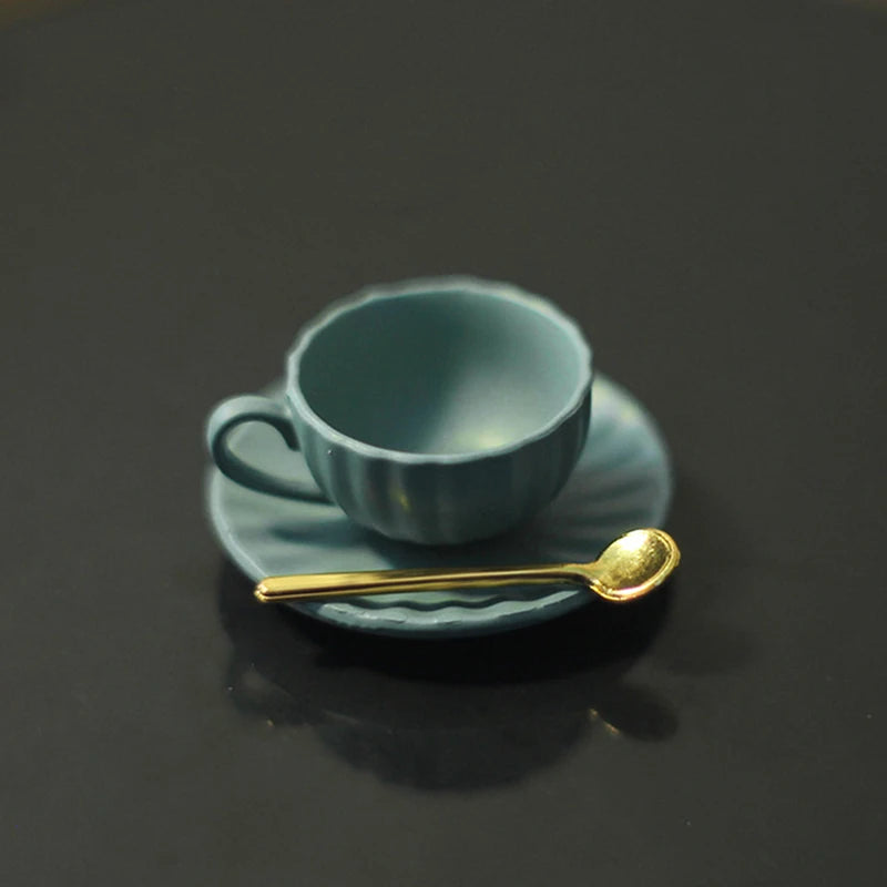 ▶3pcs/set 1:12 Dollhouse Mini Furniture Model DIY Accessories Coffee Cup Saucer Spoon Zpaxo Blue