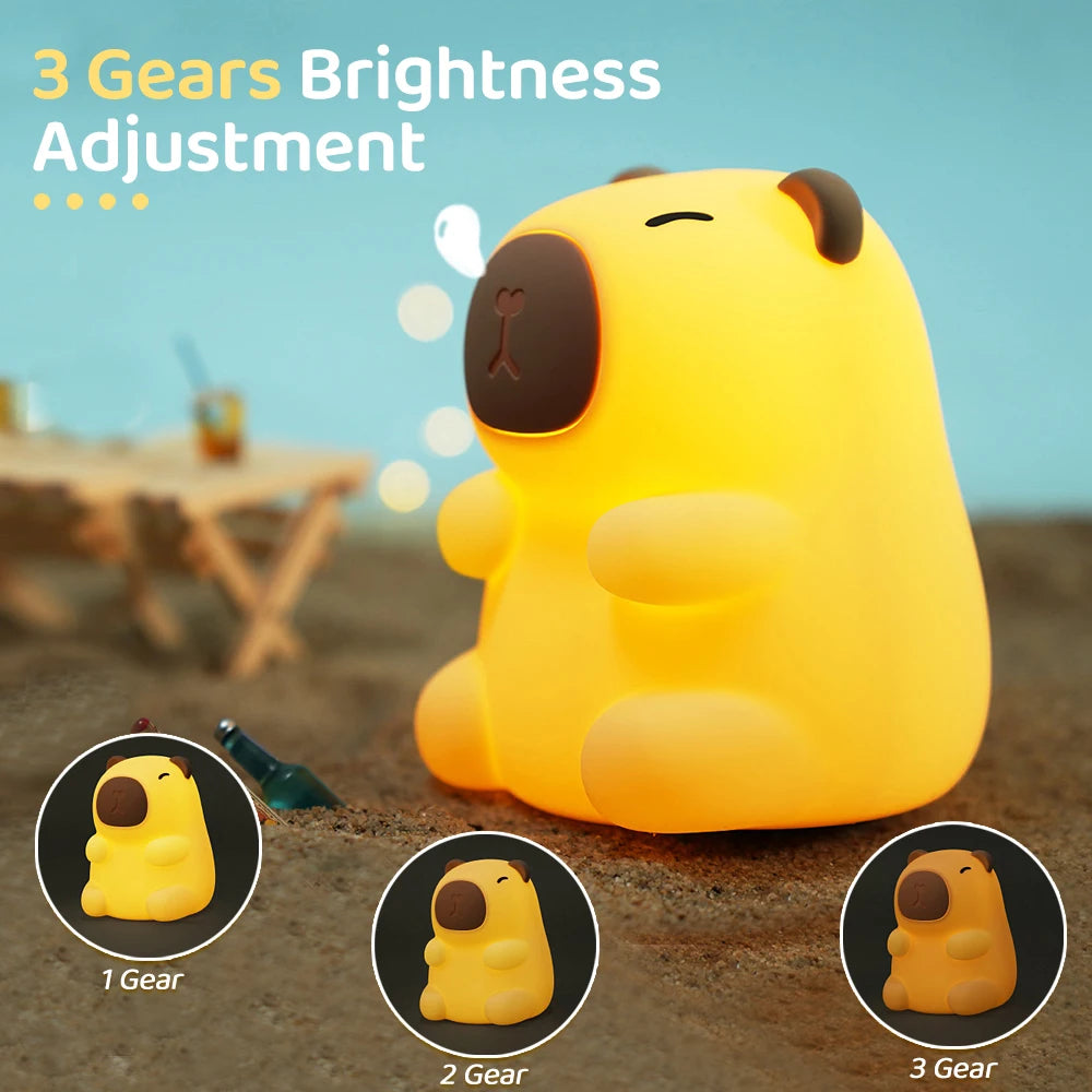 Capybara Cute Night Light Silicone Lamp 7 Colors Dimming Nursery Bedroom light for Kids USB Rechargeable Touch Lamp Decor Gift Zpaxo