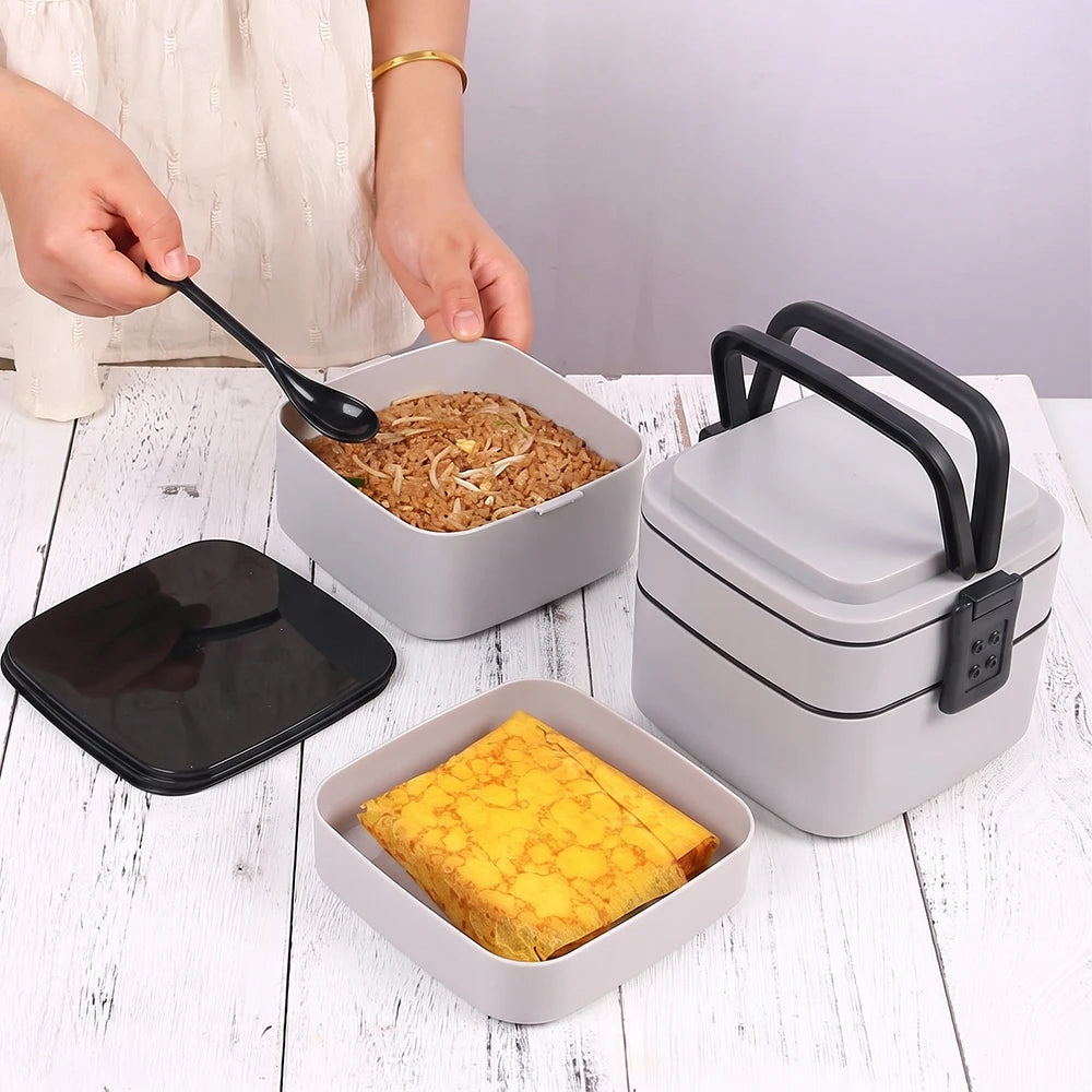 Double Layer Square Lunch Box Portable Bento Box Microwave Safe Food Storage Container for Office School Picnic Zpaxo