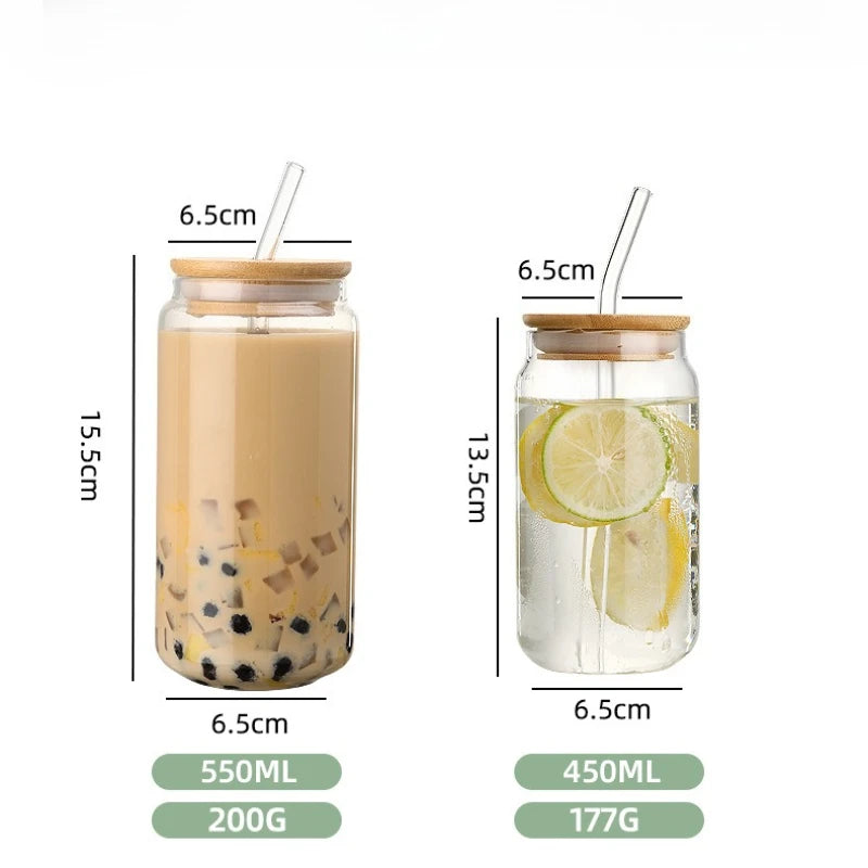 550ml High Temperature Resistant Straw Cup with Lid, Glass High Borosilicate Heat-resistant Glass Cup, Milk Tea Coffee Cola Cup Zpaxo