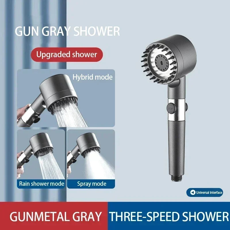 High Pressurized Filter Shower Head 3-mode Adjustable Spray With Massage Brush Rain Faucet Shower Set Bathroom Accessory Zpaxo