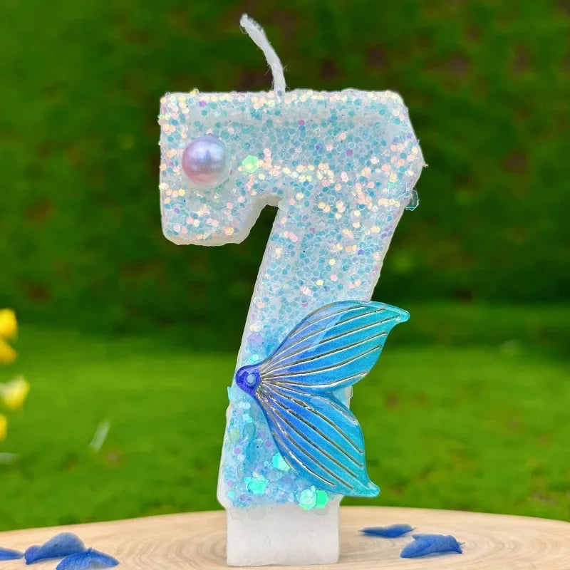 New DIY Digital Birthday Candles Cake Mermaid Tail Glitter Candle Decoration Baking Supplies for Wedding Anniversary Celebration Zpaxo 7