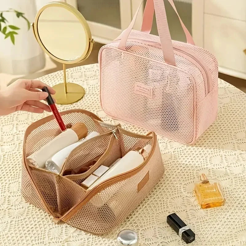 See-through Travel Cosmetic Bag&pillowcase 2-in-1 Large Nylon Mesh