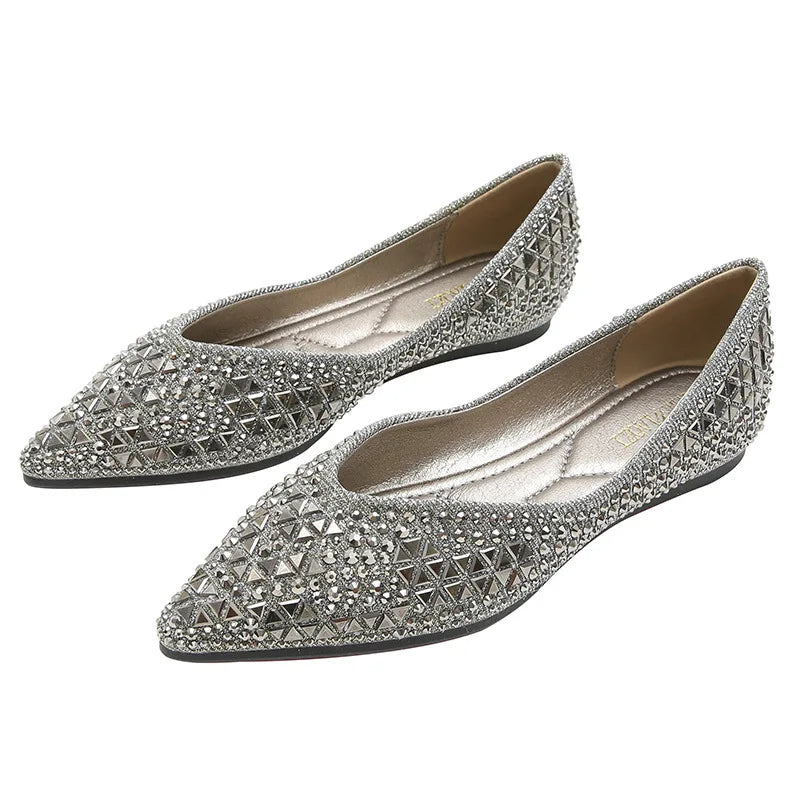 Diamond Flat Shoes for Women's Spring Autumn 2025 New Style Fashion Flat Bottom Scoop Shoes Large Size 41 42 43 Luxury Shoes Zpaxo