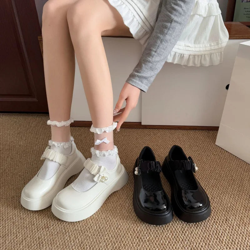Black Heels Mary Jane Shoes Women Goth Chunky Platform Pumps Woman