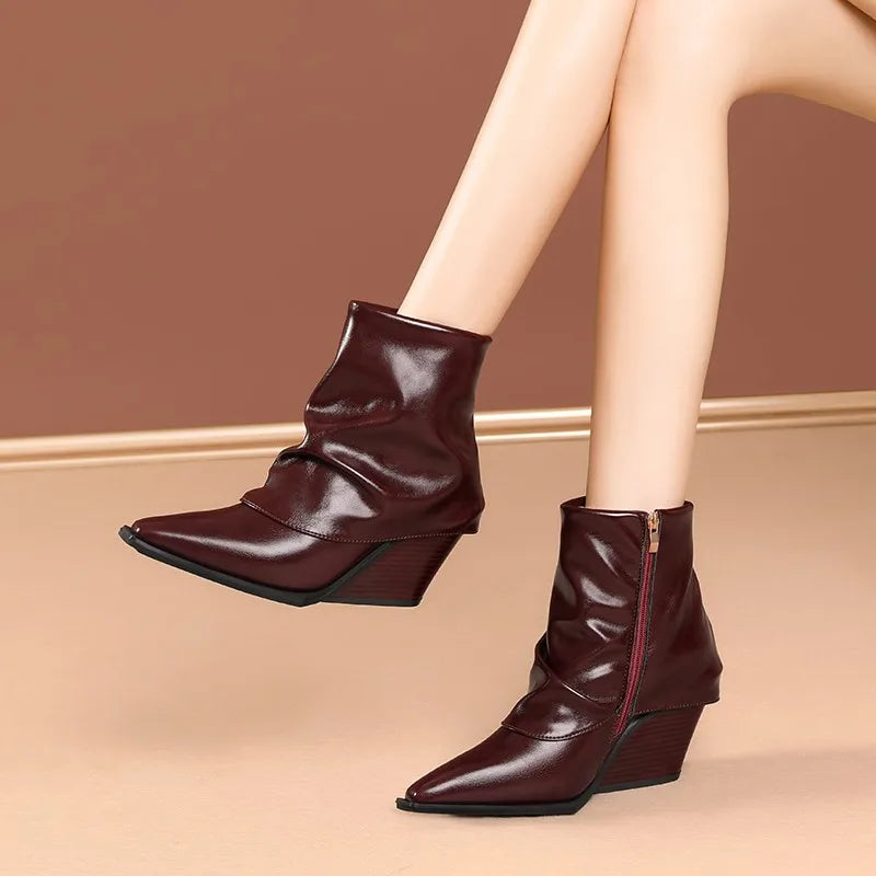 Fashion French Retro Shoes Pointed Toe Western Cowboy Boots Women New Fall Little Heightened Non-slip Short Leg Pants Tube Boots Zpaxo