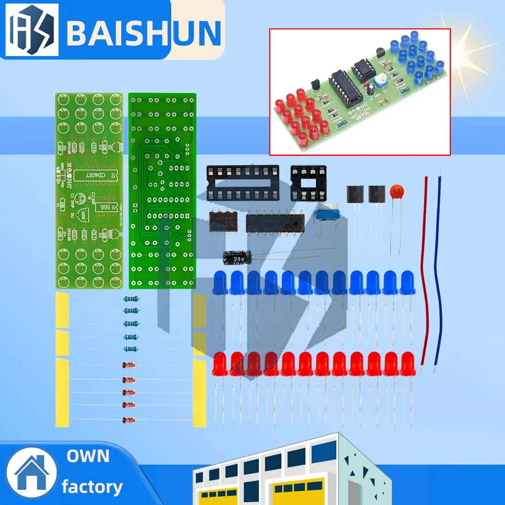 NE555 CD4017 LED Strobe Light Red Blue Dual-color DIY Electronic Zpaxo Default Title