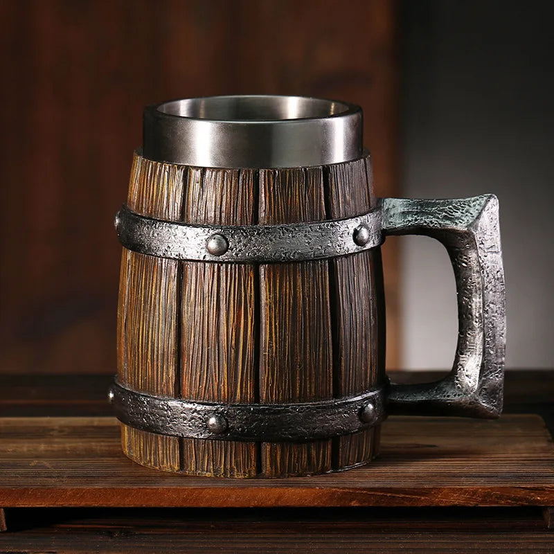 Creative Large Capacity Bar Mug Vintage Wooden Barrel Beer Cup Water Cup Personalized Imitation Wood Stainless Steel Cup Gift Zpaxo 120 WoodenBucketCut 600ml