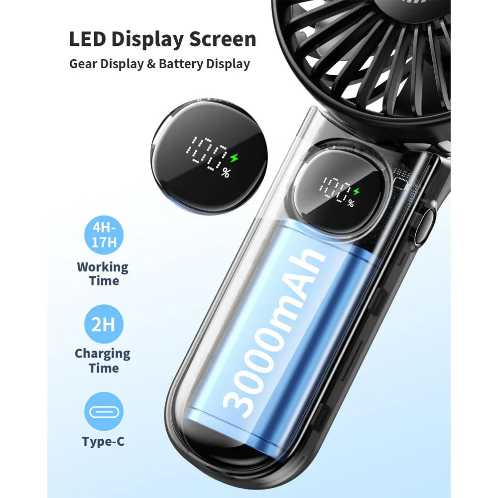 Handheld 1 Fan 5 Speed Adjustable Foldable Portable LED Display
