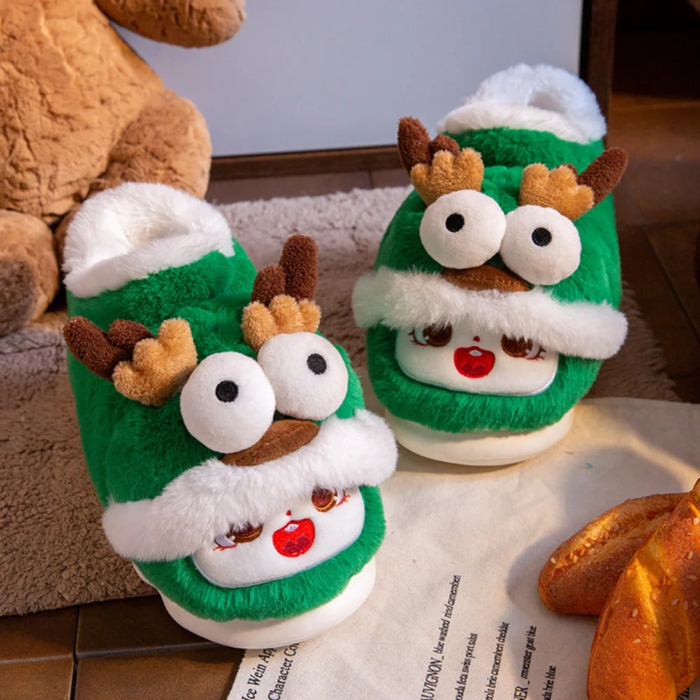 SHAJI Unisex Cute Cartoon Fuzzy Warm Slippers EVA Thick Platform Non