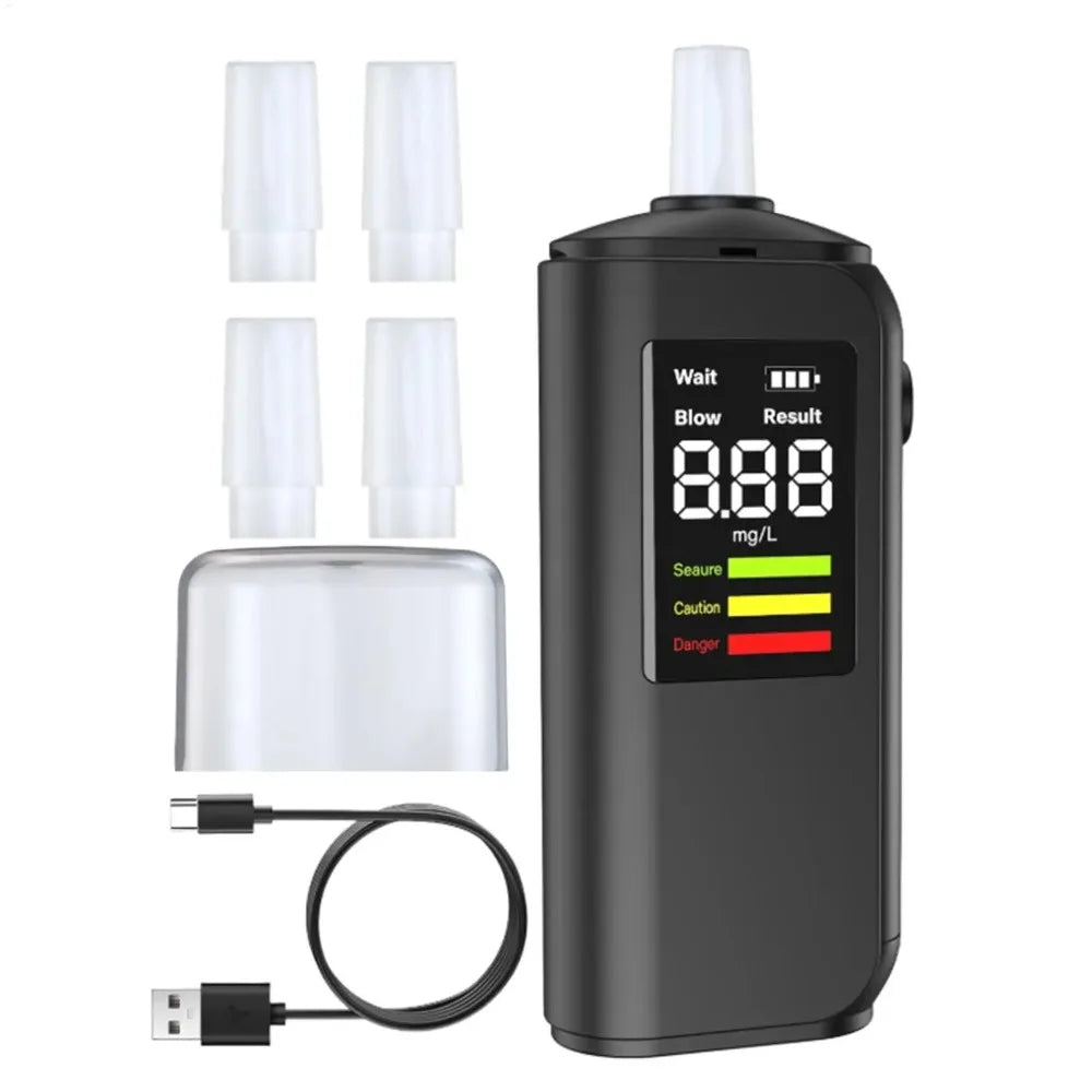 LED Digital Display Breathalyzer Analyzer Non-Touching Blowing LED Screen Digital Breathalyzer Durable Anti-slip Zpaxo Black