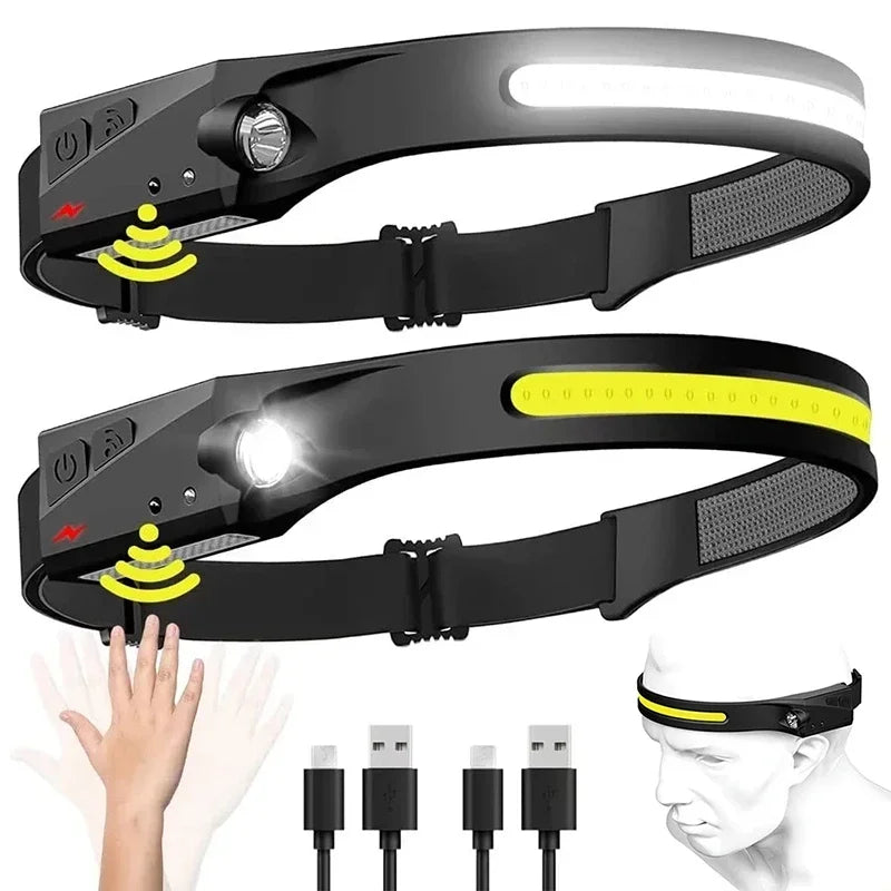 COB LED Rechargeable Headlamp – Motion Sensor, 6 Modes, IPX4