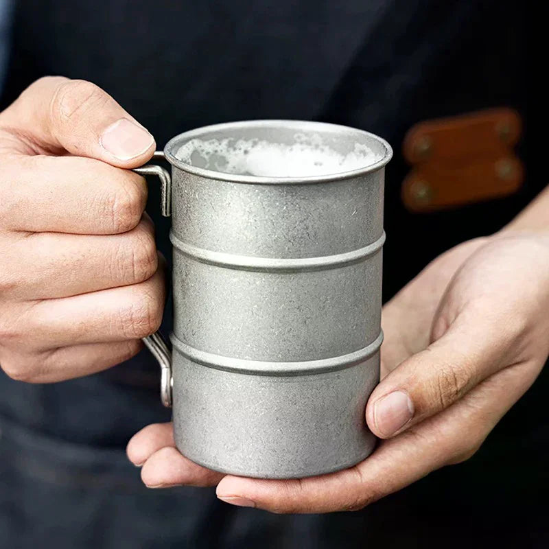 Outdoor Camping Picnic Beer Mug Retro Old Coffee Water Cup Industrial Style Oil Barrel Mug Drinking Utensils Stainless Steel Zpaxo