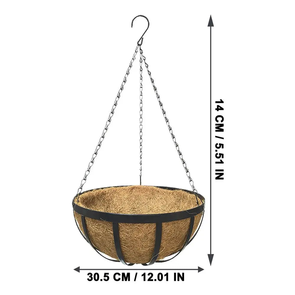 Coconut Brown Round Iron Chain Hanging Basket Flower Pot European Zpaxo spain 12in