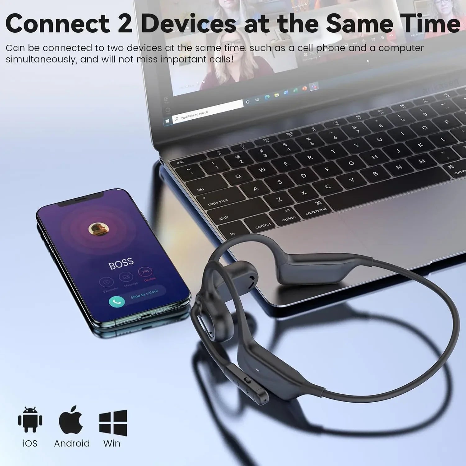 Open Ear Headphones Mic Lightweight Bluetooth 5 4 Headset Microphone