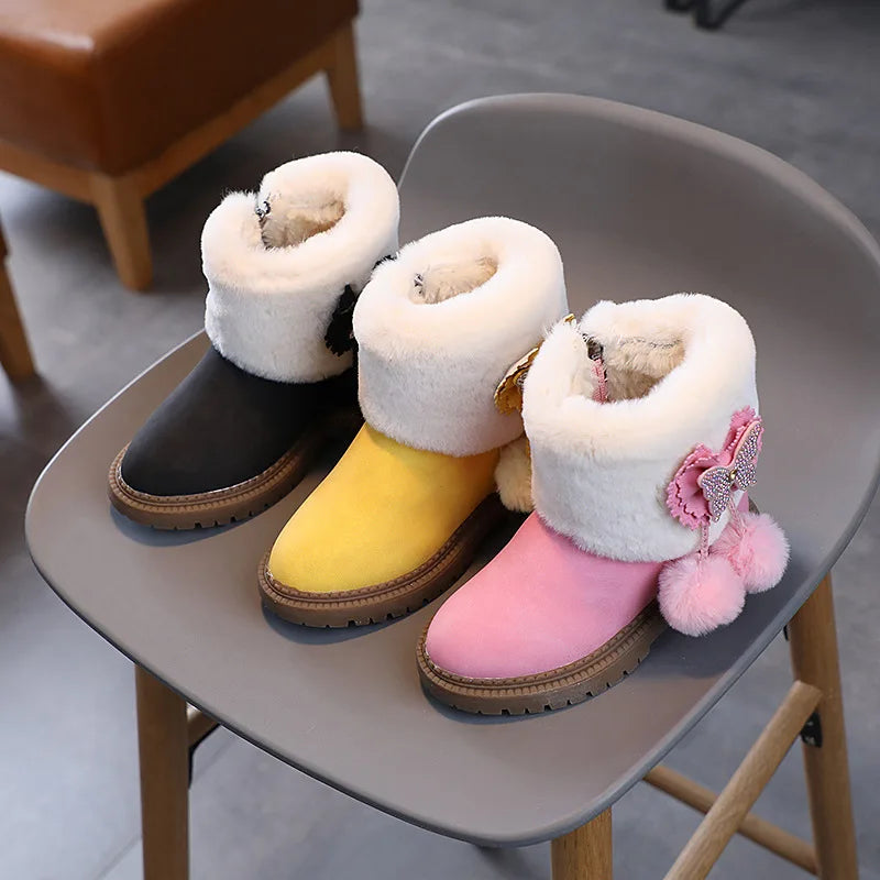 Winter Children's Snow Boots Butterfly Shine Cute Girls Fashion Zpaxo