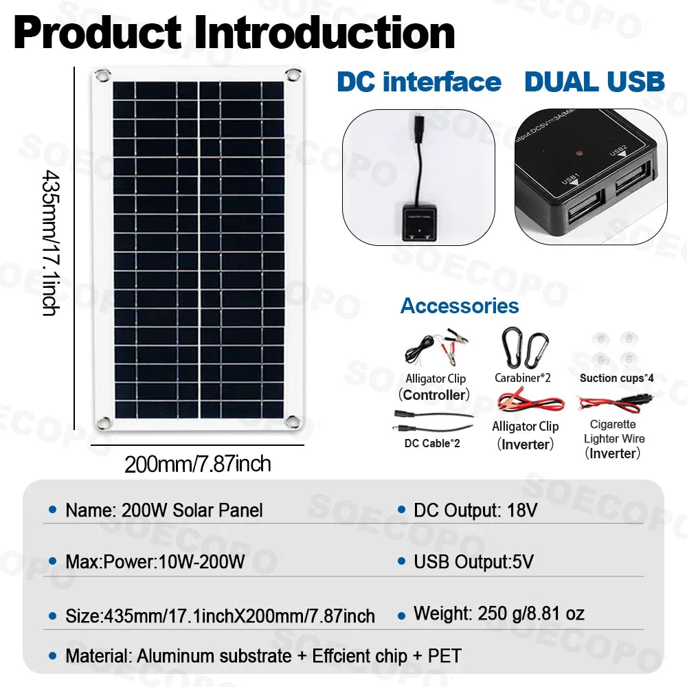 Solar System 10000W Complete 12V 220V 100A Controller 200W Panel