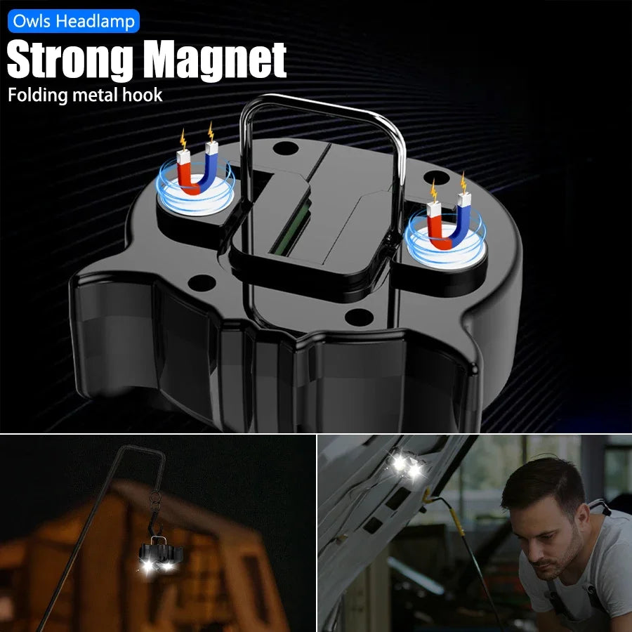 Mini Owl COB LED Headlamp – USB Rechargeable Magnetic Work Light