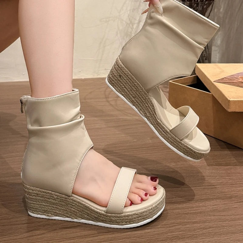 Women's Fish Mouth Open Toe Comfortable Wedge Heel Sandals Women Zpaxo khaki 39