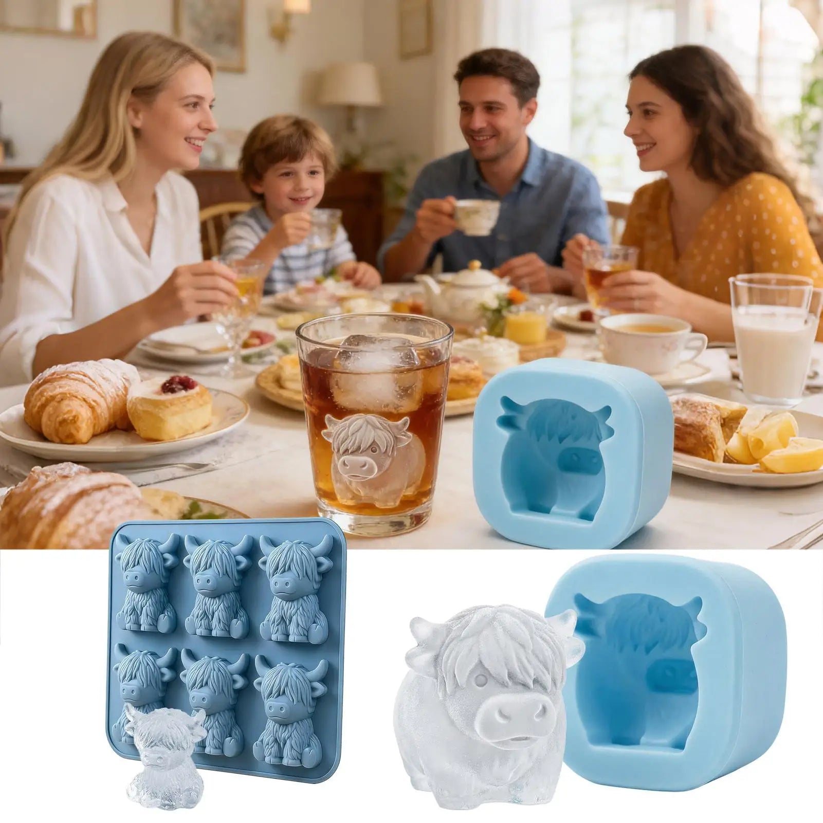 Ice Molds Cocktails 6 Cavity Cute Cow Shaped Flexible Mould Silicone