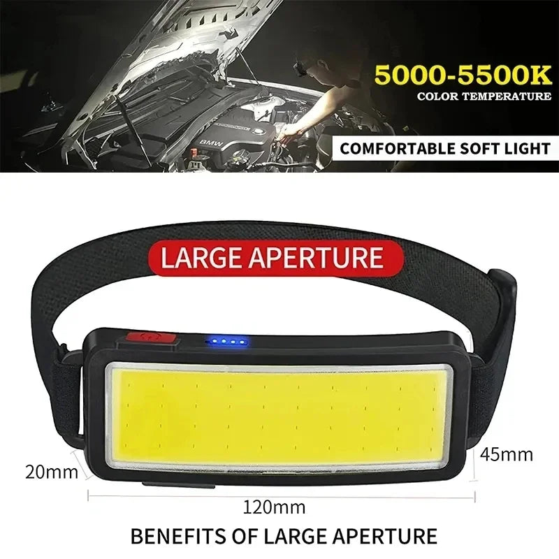 COB LED Rechargeable Headlamp – 500 Lumen USB Waterproof Torch