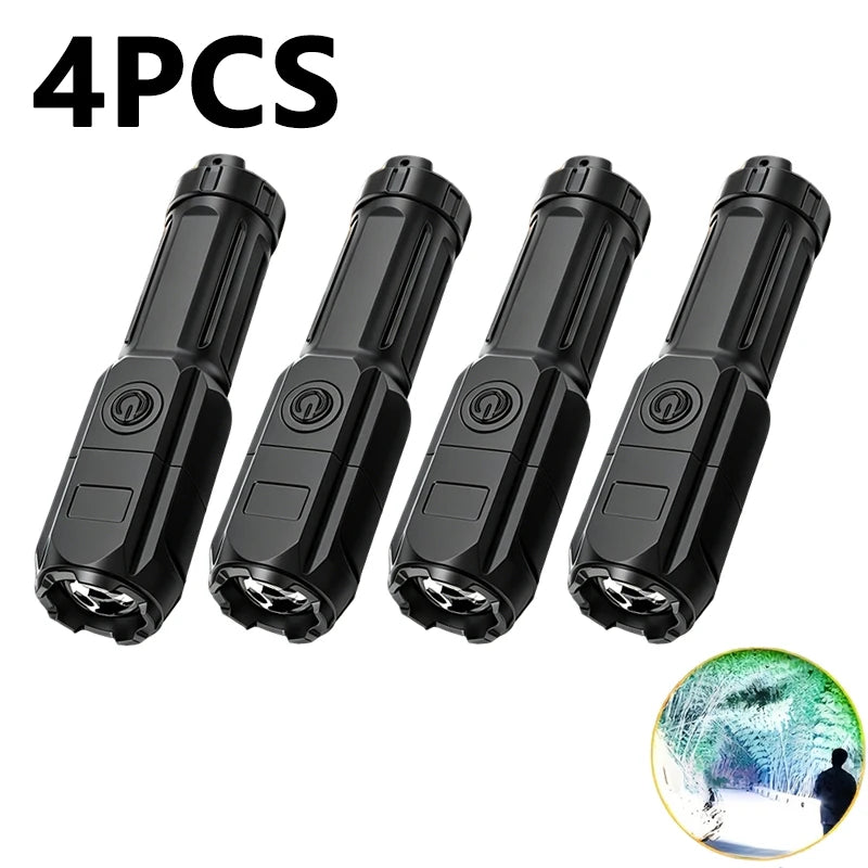 Powerful LED Flashlight Rechargeable USB Waterproof Zoom Fishing Hunting Camping High Lumen Tactical Flashlight LED Torch Zpaxo 4PCS ZOOM