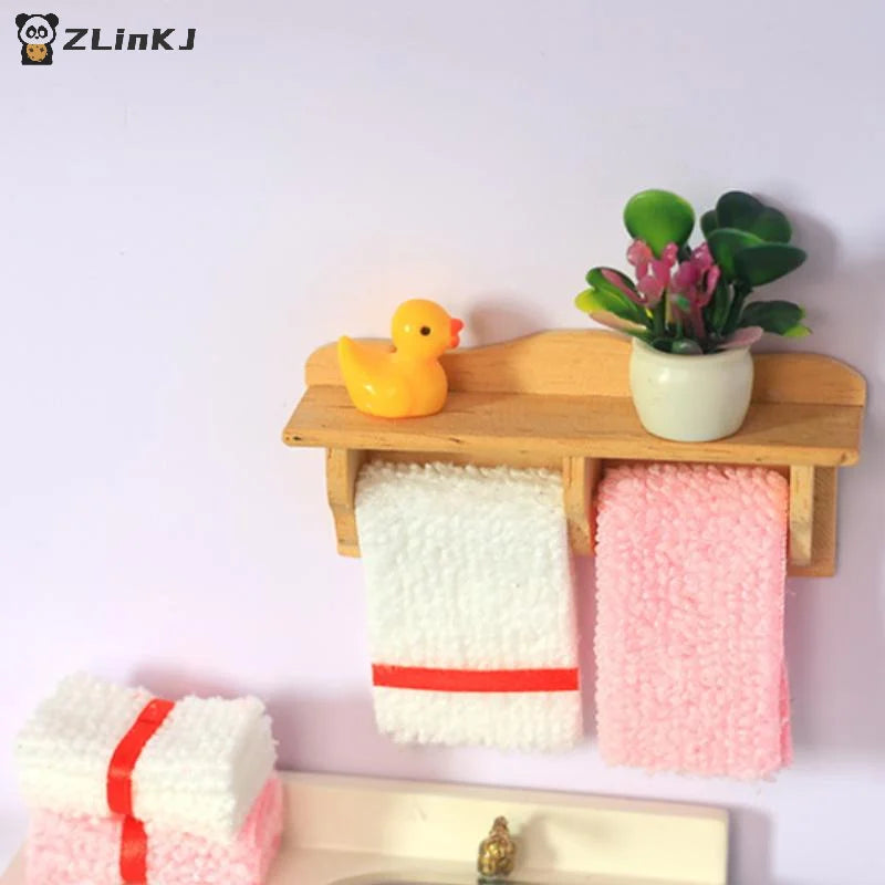 ▶1 Set 1/12 Dollhouse Towel Rack Doll Accessories Scene Model Toys Mini Cosmetics Shelf Miniature Wooden Furniture Bathroom Kit Zpaxo