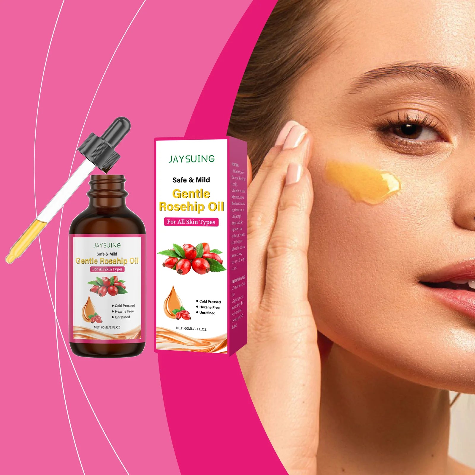 Jaysuing Rosehip Facial Oil Anti-Aging Moisturizing Essence 60ml Facial Essence Oil Zpaxo