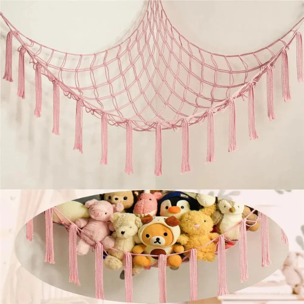 1Pc Toy Hammocks Wall Corner Hanging Storage Net Organizer Woven Kids Stuffed Mesh Hammock Baby Animal Rope Hammock Bag Cotton Zpaxo