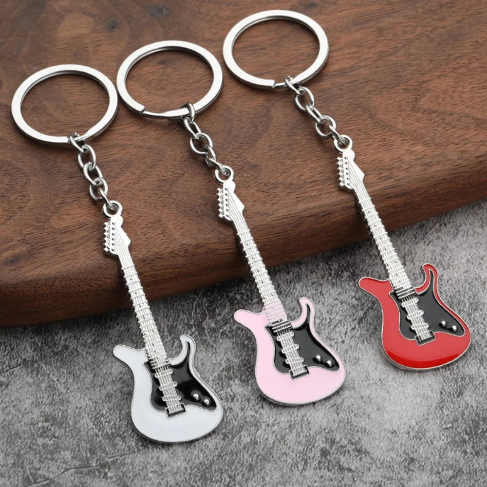 Simple Zinc Alloy Guitar Keychain Musical Elements Bass Bag Pendant Portable Car Key Ring Couple Zpaxo